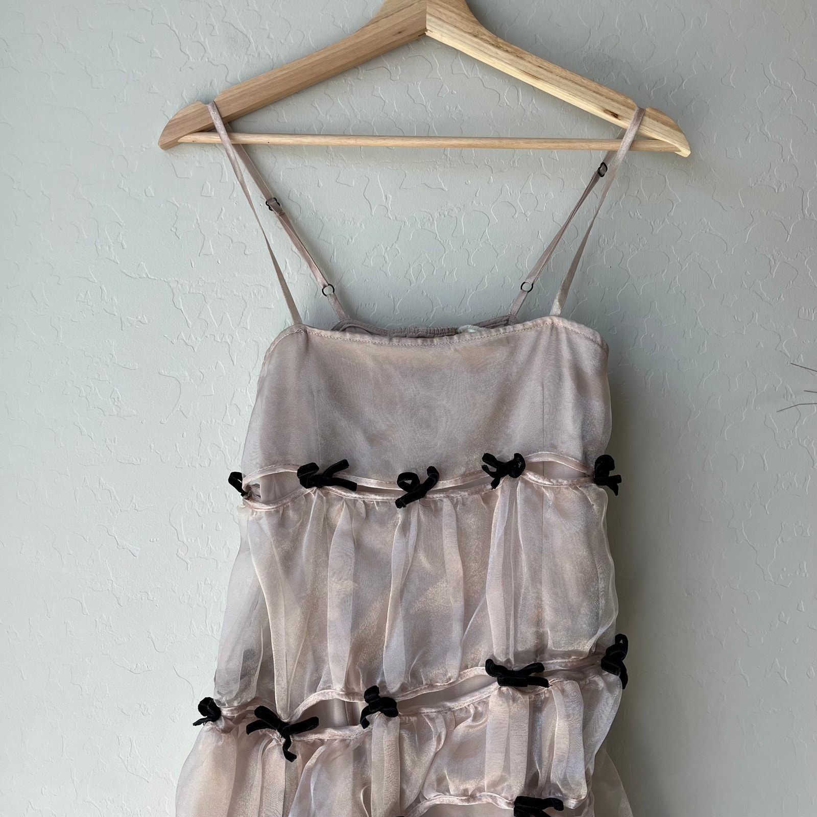 Marchen Dress Bow Embellished Asymmetric Organza Midi Dress Beige Black S — image 4 of 8